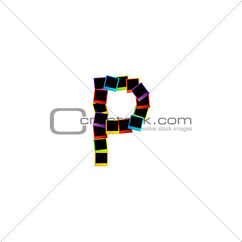 Alphabet P with colorful polaroids