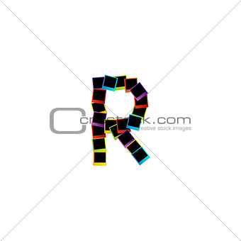 Alphabet R with colorful polaroids
