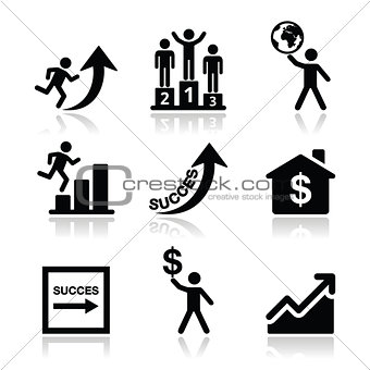 Success in business, self development icons set