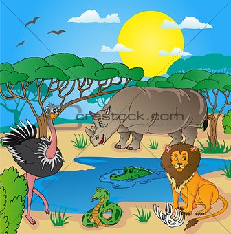 African landscape with animals 02