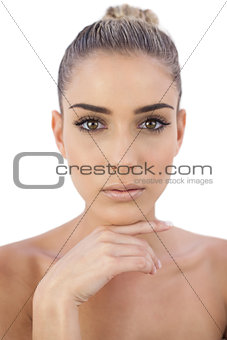 Concentrated woman looking at camera