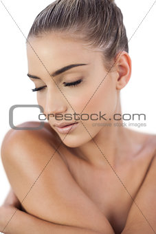 Thinking woman closing her eyes