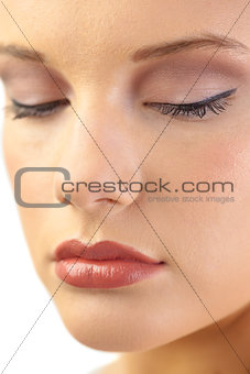 Close up on gorgeous blonde models closed eyes