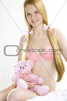 woman wearing underwear with teddy bear