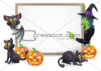 Witch and Vampire Bat Halloween Sign