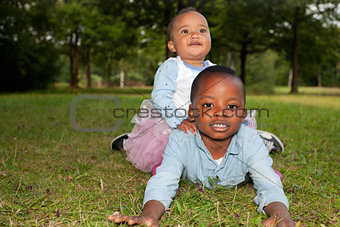African children on the grass