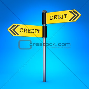 Debit or Credit. Concept of Choice.