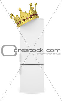 White refrigerator and gold crown