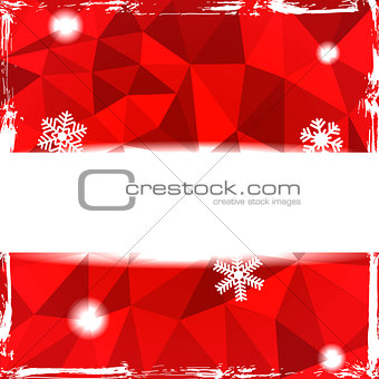 Red triangle grunge christmas background with banner and snowflakes