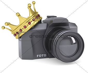Professional camera and gold crown