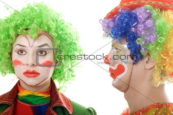 pair of serious clowns