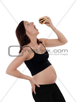 Pregnant Woman Eat Hamburger Greed