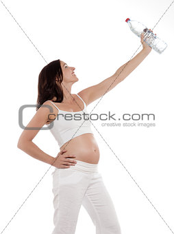 Pregnant Woman Portrait Holding Water Bottle