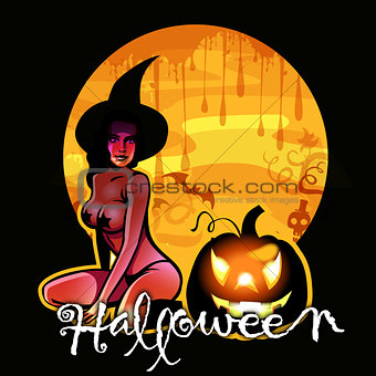 halloween witch on the moon