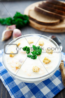 Bowl of cheese soup