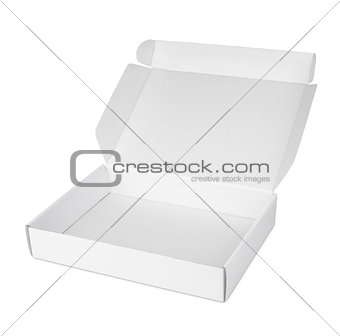Open white blank carton pizza box
