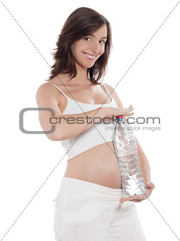 Pregnant Woman Portrait Hold Water Bottle