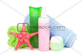 Towels and beach cosmetics
