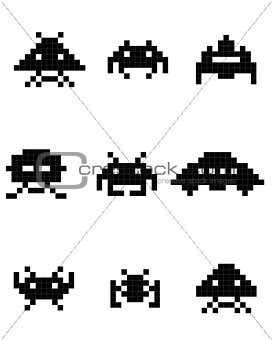 black silhouettes of space invaders