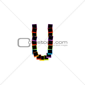 Alphabet U with colorful polaroids