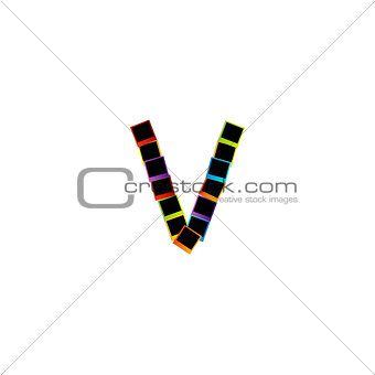 Alphabet V with colorful polaroids