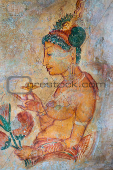 Ancient wall paintings of cloudy maidens, Sri Lanka