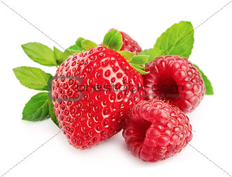 Red strawberries and raspberries