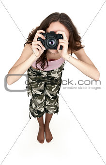 girl in khaki pants photographed