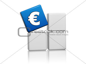 euro sign in blue cube on grey boxes