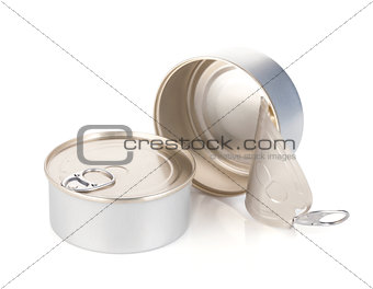 Closed and opened tin cans