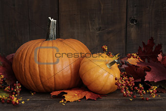 Small pumpkins on wood table