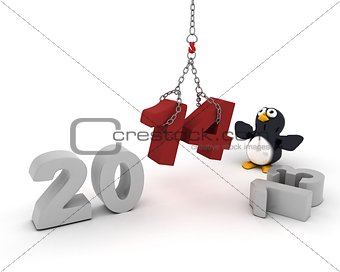 penguin character bringing in the new year