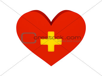 Big red heart with cross symbol.