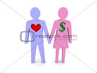 Couple. Woman with dollar sign instead of the heart.