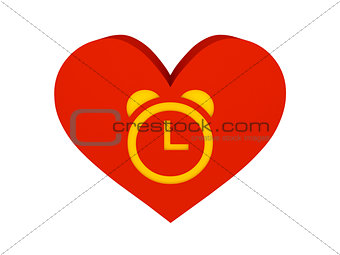 Big red heart with alarm clock symbol.