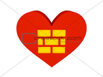 Big red heart with wall symbol.