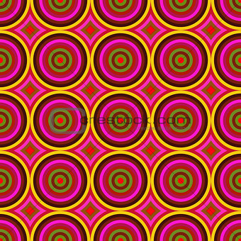 Vibrant warm color circles seamless abstract pattern.