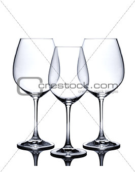 Cocktail glass set. Empty red and white wine glasses isolated on