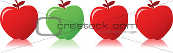 Red apple among green apples illustration design