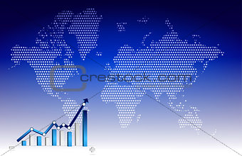 Business graph with world background illustration design
