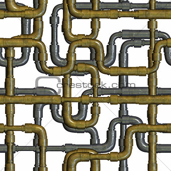 Intersecting metal pipes isolated on white