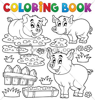 Coloring book pig theme 1