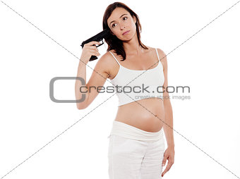 Pregnant Woman Portrait Pointing Gun