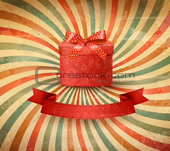 Holiday background with red gift ribbon with gift box Vector