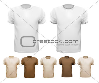Set of white and colorful male shirts. Vector. 