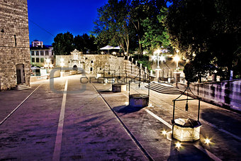 Five well square in Zadar, evening view