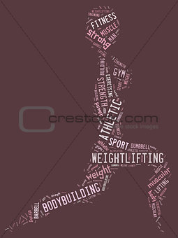 weighlifting pictogram with pink wordings