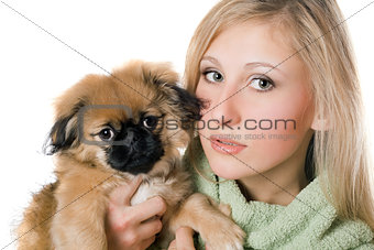 Pretty woman with a pekinese