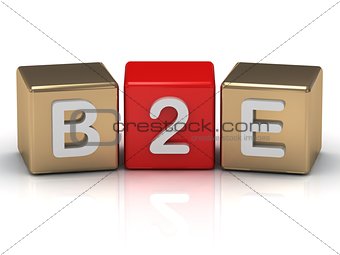 B2E Business to Employee symbol on gold and red cubes