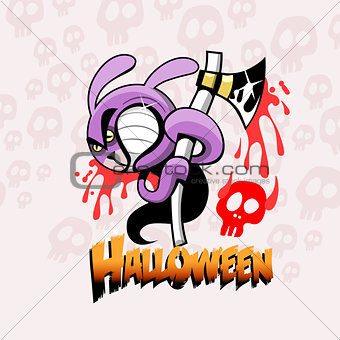 halloween card with rabbit and ax